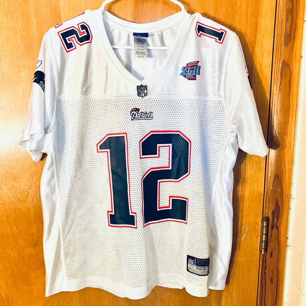Reebok Patriots Tom Brady #12 Women’s XL Super Bowl XLII White Jersey
